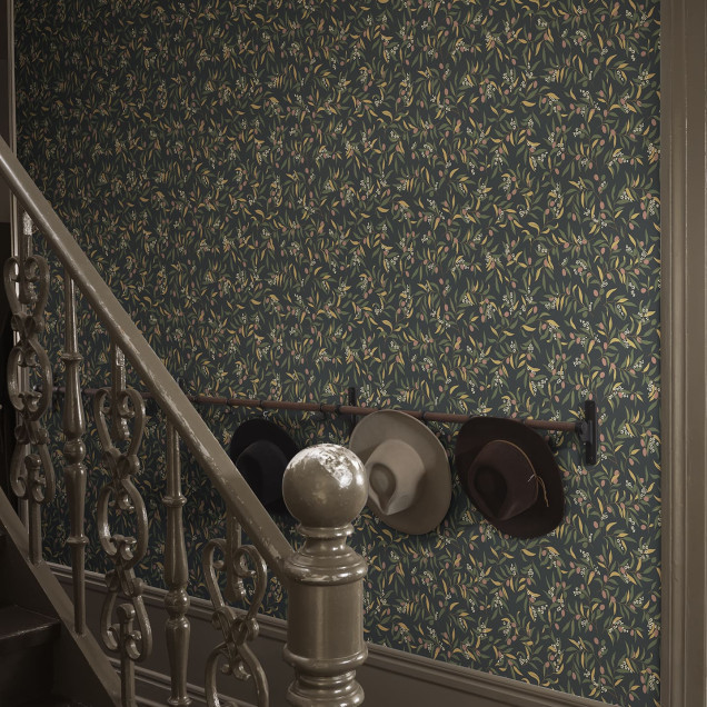 Tapet floral antracit cu design delicat