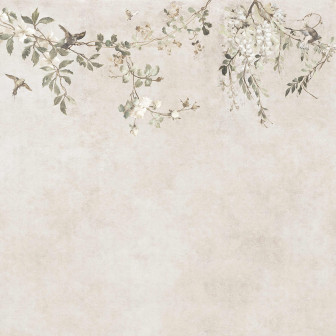 Tapet floral cu ramuri și păsări într-o cameră elegantă