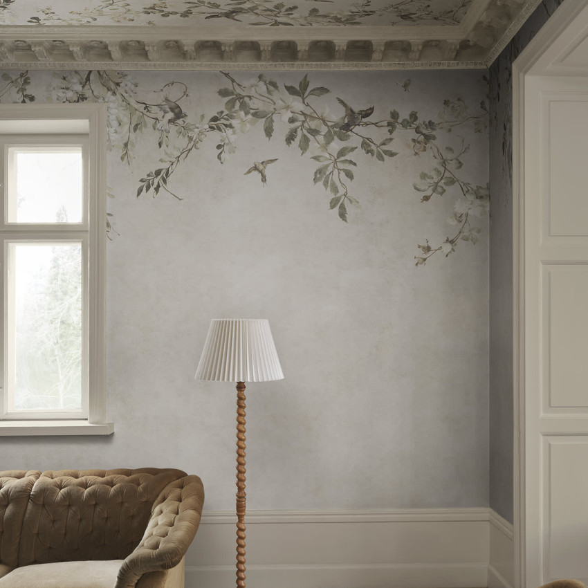 Tapet bej cu design floral delicat