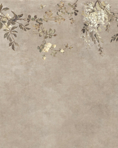 Tapet bej cu design floral delicat