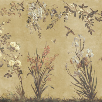 Tapet floral galben într-un living elegant