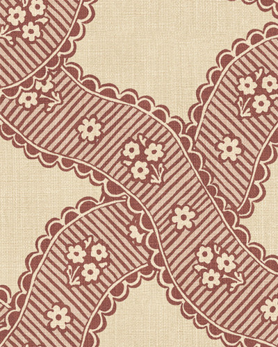 Tapet roșu cu model geometric într-o bucătărie rustică