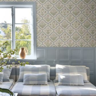 Tapet floral pastelat cu motive florale stilizate