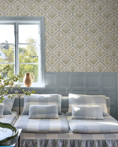 Tapet floral pastelat cu motive florale stilizate