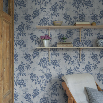 Tapet floral albastru, design interior elegant