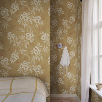 Tapet floral galben cu design delicat