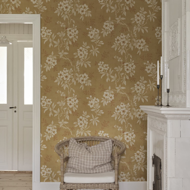 Tapet floral galben cu design delicat
