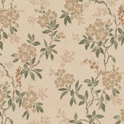 Tapet floral bej cu detalii delicate într-o bucătărie elegantă.