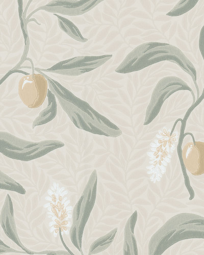 Tapet floral verde salvie cu design elegant în bucătărie