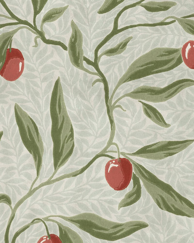 Tapet floral verde cu fructe roșii într-un interior modern