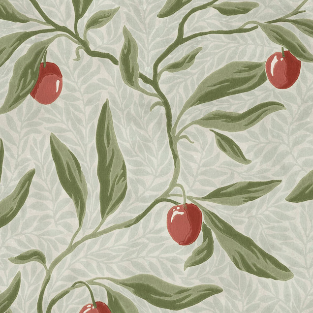 Tapet floral verde cu fructe roșii într-un interior modern