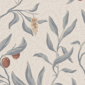 Tapet floral cu ramuri și fructe stilizate în dormitor