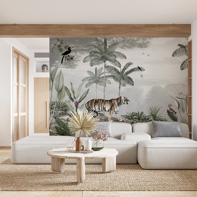 Tapet personalizat cu motiv tropical și tigru
