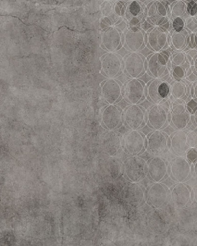 Tapet geometric modern cu cercuri suprapuse, pe un fundal gri închis cu efect de beton.