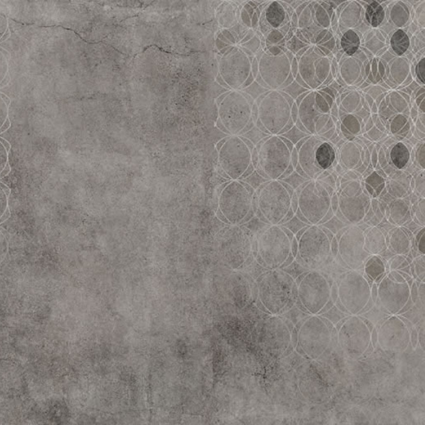 Tapet geometric modern cu cercuri suprapuse, pe un fundal gri închis cu efect de beton.