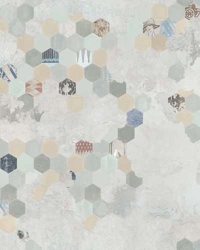 Tapet Esagona, Mix Cement - un design geometric modern, inspirat din mozaicurile clasice.