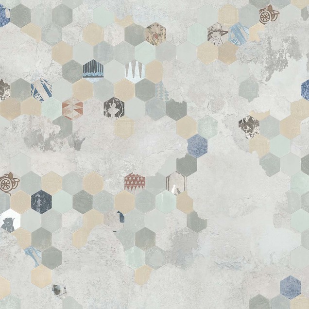 Tapet Esagona, Mix Cement - un design geometric modern, inspirat din mozaicurile clasice.