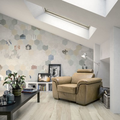 Tapet Esagona, Mix Cement - un design geometric modern, inspirat din mozaicurile clasice.