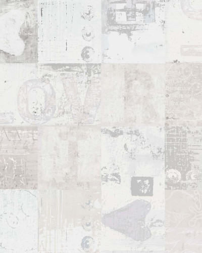 Tapet Love & Patch White - design abstract, nuanțe de gri și alb