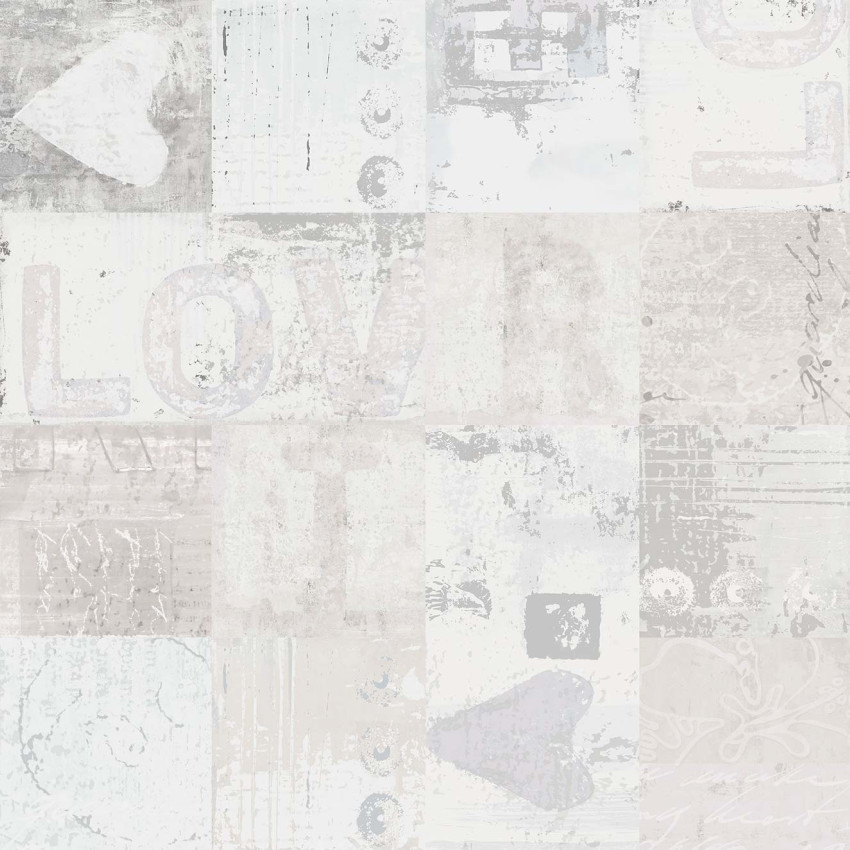 Tapet Love & Patch White - design abstract, nuanțe de gri și alb