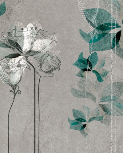 Fototapet Ninfea, Gri-Verde, cu design floral elegant, in nuante de gri-verde, ideal pentru a adauga o nota de rafinament si eleganta oricarui spatiu.