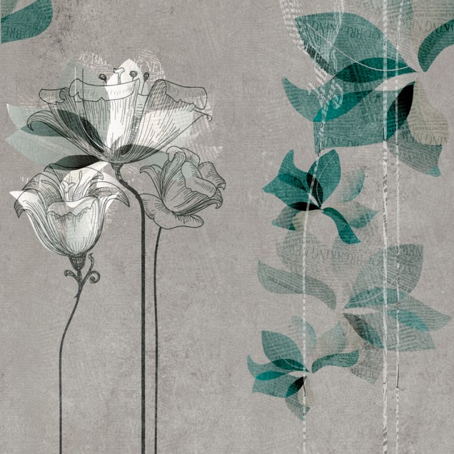 Fototapet Ninfea, Gri-Verde, cu design floral elegant, in nuante de gri-verde, ideal pentru a adauga o nota de rafinament si eleganta oricarui spatiu.