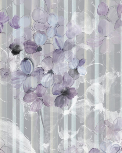 Tapet Charleston Grey cu dungi delicate si flori delicate.