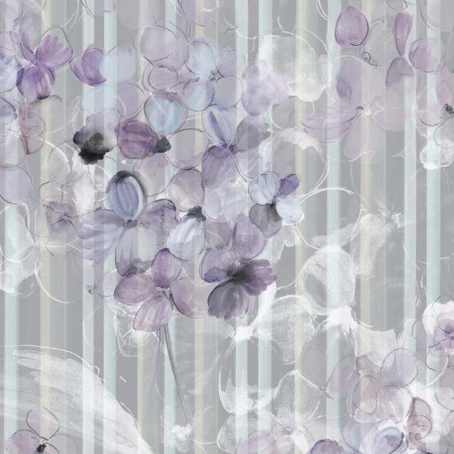 Tapet Charleston Grey cu dungi delicate si flori delicate.
