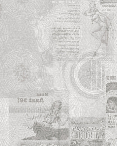 Tapet cu design vintage, Fifties, Grey, cu model abstract, cercuri concentrice și imagini din anii 1950.
