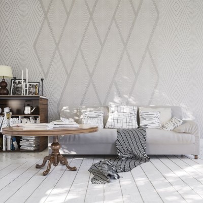 Tapet Grigio Argento, Light Grey, cu model geometric discret în nuanțe de gri.