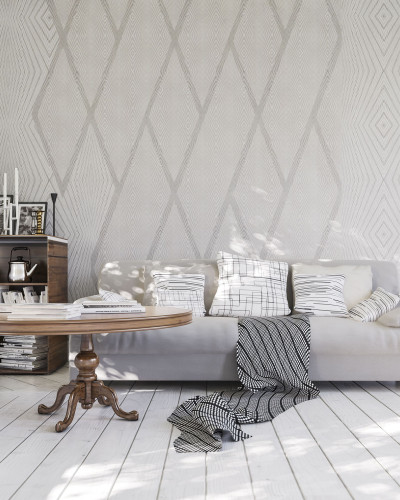 Tapet Grigio Argento, Light Grey, cu model geometric discret în nuanțe de gri.