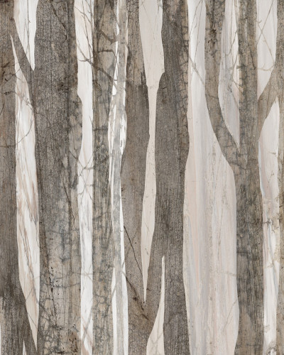 Forest, Brown - Tapet cu imprimeu minimalist, cu trunchiuri de copaci în nuanțe de maro și alb, perfect pentru spații moderne.