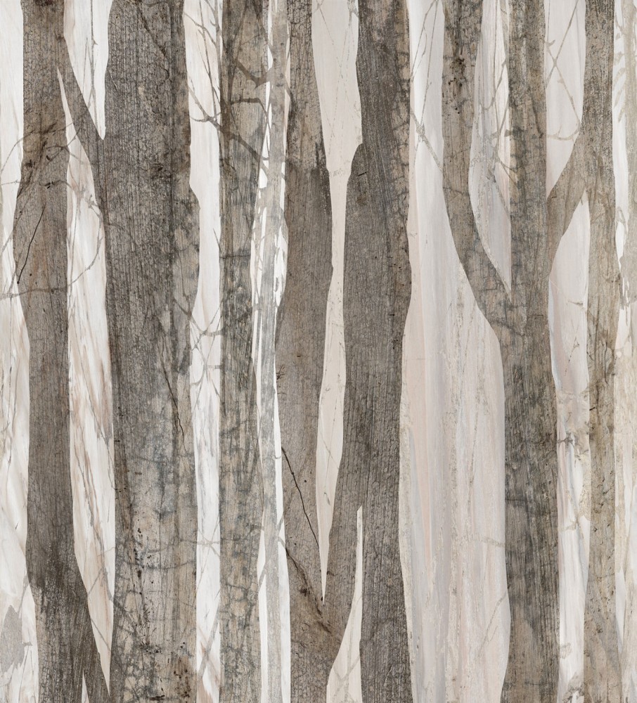 Forest, Brown - Tapet cu imprimeu minimalist, cu trunchiuri de copaci în nuanțe de maro și alb, perfect pentru spații moderne.