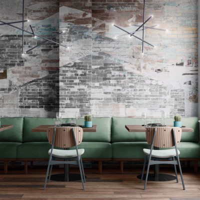Tapet cu design industrial, in nuante de gri, cu textura de caramida.