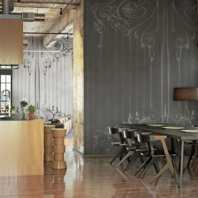Corinto, Smoke Deco tapet cu design modern, inspirat din artă, prezentat într-un interior modern.