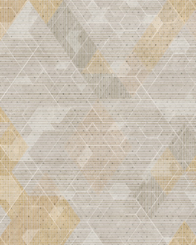 Tapet geometric minimalist cu linii subtiri si forme geometrice in galben deschis.