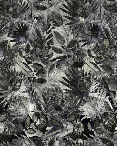 Tapet Indian Soul, Dark Grey cu design modern si elegant, cu un model unic al unor frunze in nuante de gri
