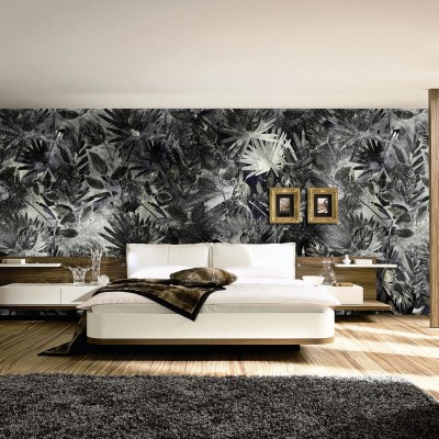 Tapet Indian Soul, Dark Grey cu design modern si elegant, cu un model unic al unor frunze in nuante de gri