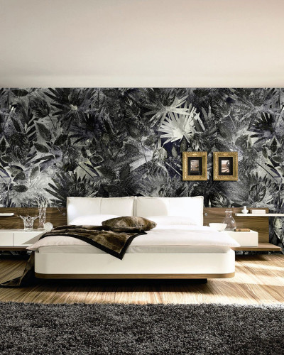 Tapet Indian Soul, Dark Grey cu design modern si elegant, cu un model unic al unor frunze in nuante de gri