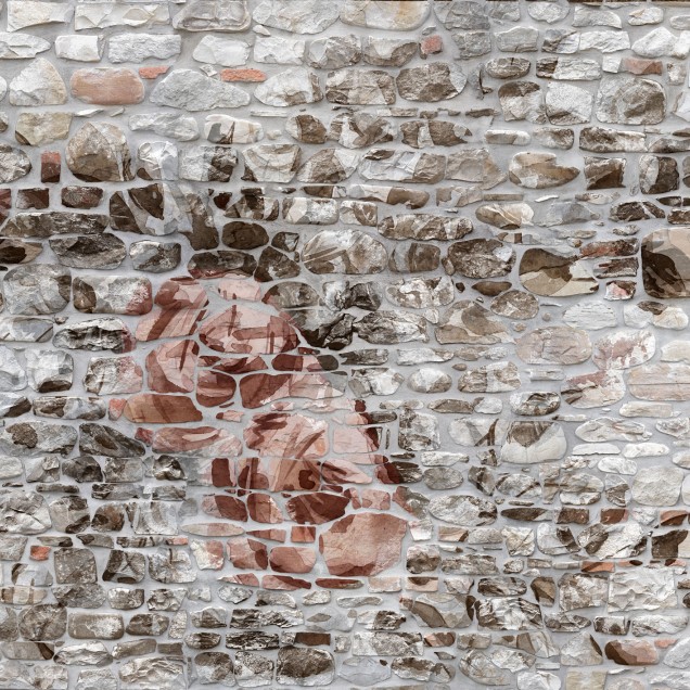 Tapet Stonewall, Deco Brown, cu textura zidăriei de piatră.