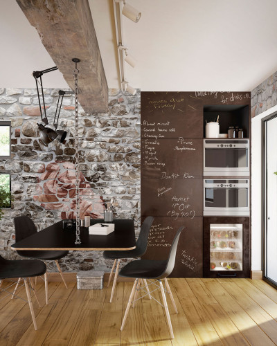 Tapet Stonewall, Deco Brown, cu textura zidăriei de piatră.