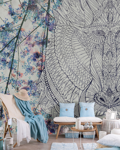 Tapet Baboon, Gri, cu un design floral modern