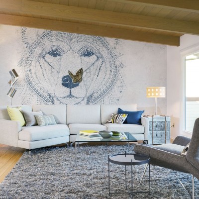 Ursidae Light tapet, design unic, urs, fluture, lini fine, albastru, alb, minimalist, elegant, modern