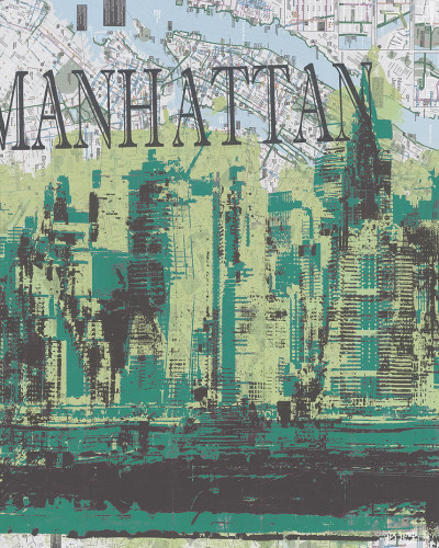 Tapet Manhattan Green, cu design urban modern si captivant.