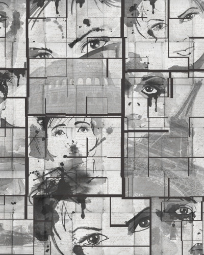 Tapet Comix Black & White, un design modern cu portrete feminine in alb si negru.