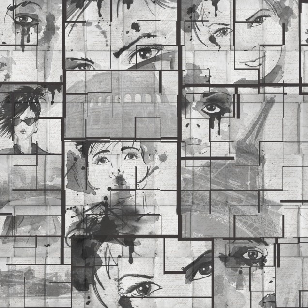 Tapet Comix Black & White, un design modern cu portrete feminine in alb si negru.