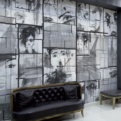 Tapet Comix Black & White, un design modern cu portrete feminine in alb si negru.