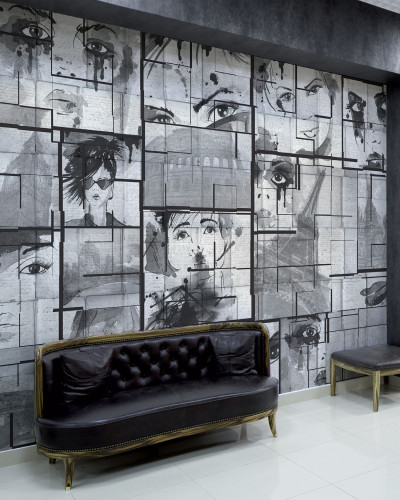Tapet Comix Black & White, un design modern cu portrete feminine in alb si negru.