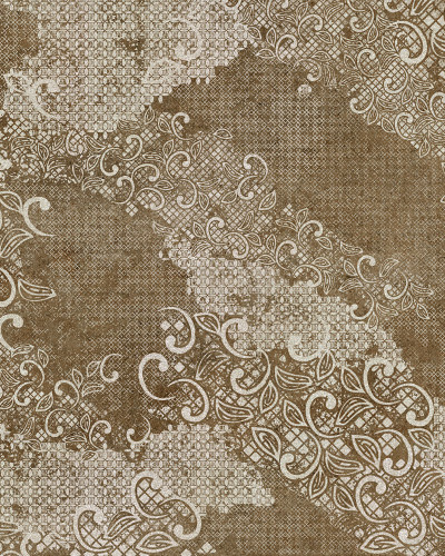 Tapet cu motive florale delicate pe un fond auriu, perfect pentru living, dormitor sau birou.