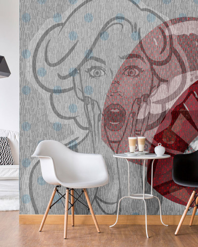 Suzie - Roșu este un tapet modern, care prezintă un desen cu buze roșii strălucitoare, într-un stil modern.